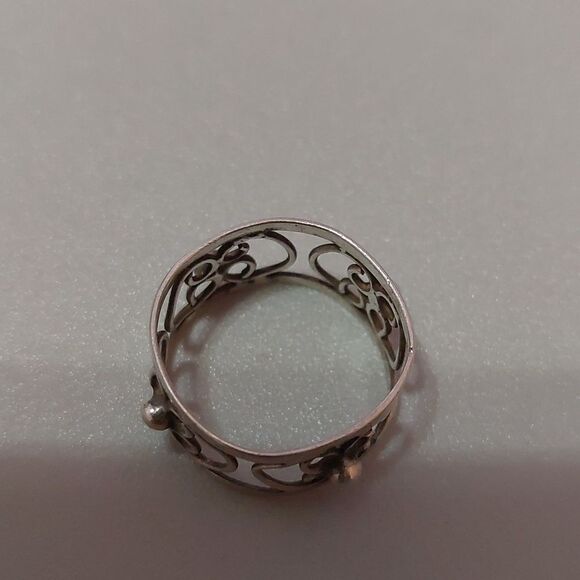 Artisan 925 Sterling Silver Flower Cutout Design Wide Band Ring Size 7 - Picture 4 of 4